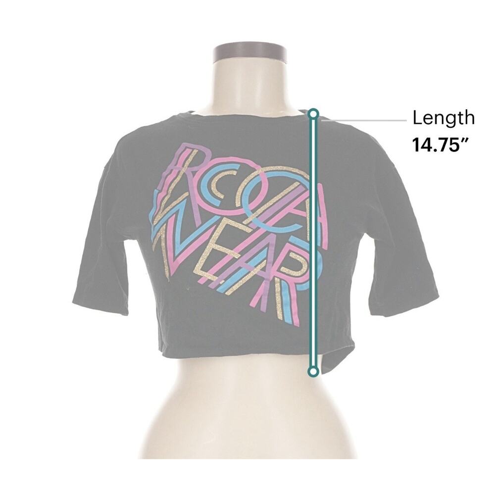 Rocawear Black Graphic Crop Top Y2K Glitter Logo Baby Tee Sz M Streetwear Shirt - Picture 5 of 7